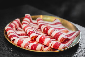 Fresh marbled beef on the plate 