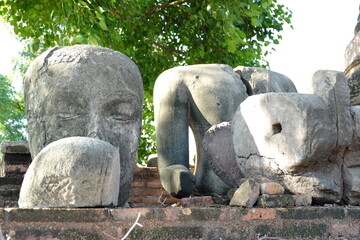 statue of a person in a cemetery, temple si sanphet city, Wat Phra Mahathat, Ayutthaya thailand,...