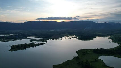 Fototapeta na wymiar The Sunset View of Timah Tasoh Dam within Perlis, Malaysia