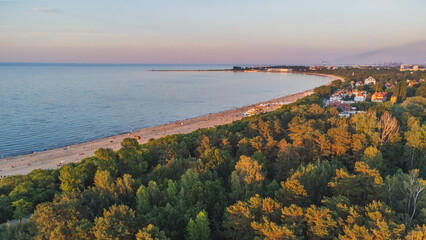 View of the beach in Brzeźno, Gdańsk on a beautiful sunny day. Summer 2022.