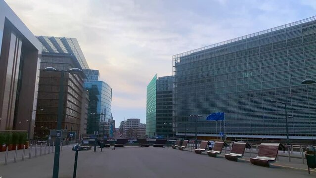 Cars drive nearby the EU parliament in Bruxelles