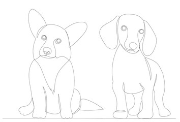 dogs drawing in one continuous line, isolated, vector