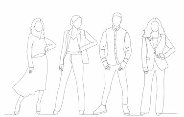 people drawing in one continuous line, isolated, vector