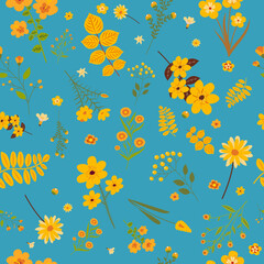 seamless pattern leaves and flowers