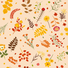 seamless pattern leaves and flowers , vector