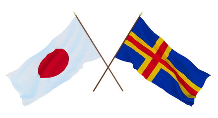 Background for designers, illustrators. National Independence Day. Flags Japan and Åland Islands