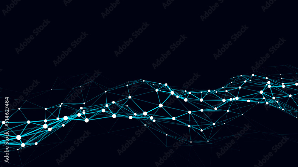 Wall mural futuristic moving wave. digital background with moving glowing particles and lines. big data visuali