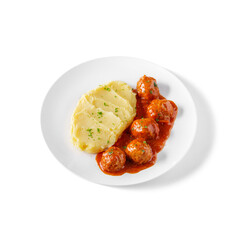 Boiled mashed potatoes with parsley and meat balls