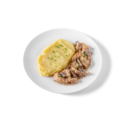 Boiled mashed potatoes with parsley and mushrooms