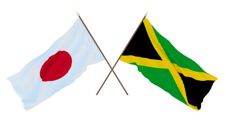 Background for designers, illustrators. National Independence Day. Flags Japan and Jamaica