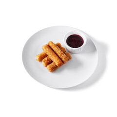 Cheese sticks in a plate with jam