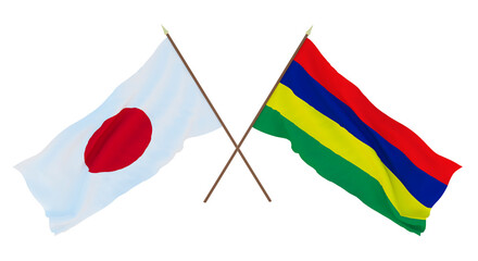 Background for designers, illustrators. National Independence Day. Flags Japan and Mauritius