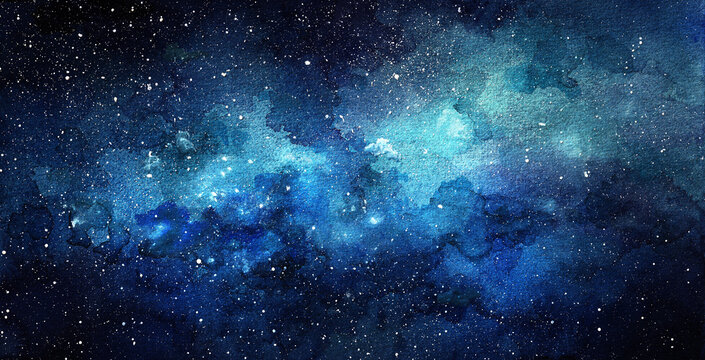 Cosmic illustration. Beautiful colorful space background. Watercolor Cosmos