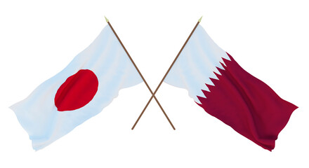 Background for designers, illustrators. National Independence Day. Flags Japan and Qatar