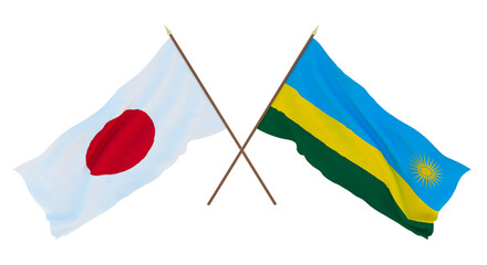 Background for designers, illustrators. National Independence Day. Flags Japan and Rwanda
