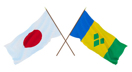 Background for designers, illustrators. National Independence Day. Flags Japan and Saint Vincent