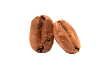 Roasted coffee beans isolated on white background cutout.