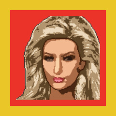 Pixel portrait of a blonde girl, 8-bit drawing, yellow background
