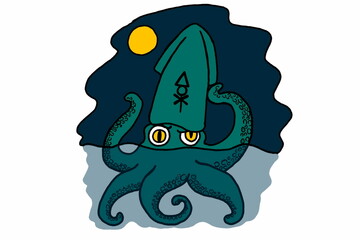 illustration of kraken at night