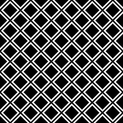 Repeated white rhombuses on black background. Ethnic wallpaper. Seamless surface pattern design with diamonds ornament. Checks motif. Digital paper for textile print, page fills, web designing. Vector