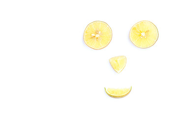 Lemon half and Lemon slices on white background,Smile face