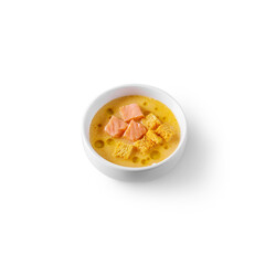 Soup with salmon and croutons