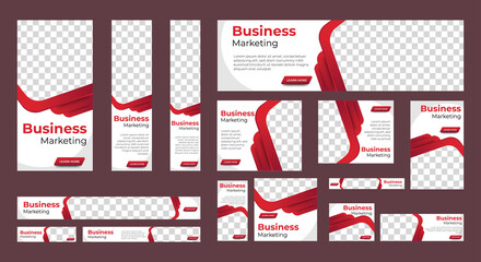 Business marketing web banners of standard size with a place for photos. Vertical, horizontal and square template - obrazy, fototapety, plakaty