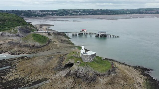 Mumbles Lighthouse and Pier, part of the Gower coastline in South Wales