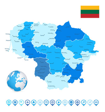 Lithuania Blue Map and Map icons