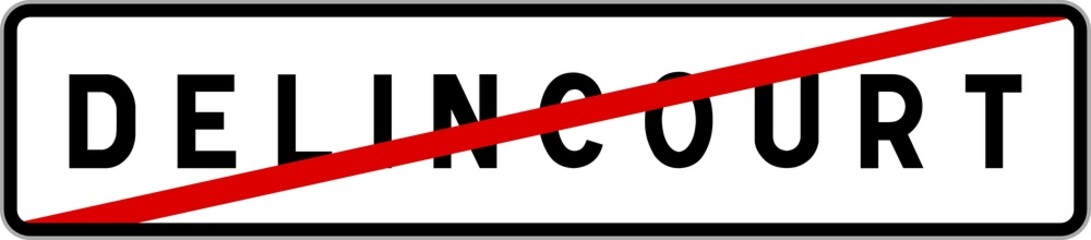 Obraz premium Panneau sortie ville agglomération Delincourt / Town exit sign Delincourt