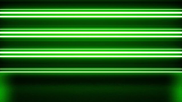 Flickering striped neon green light stage floor background