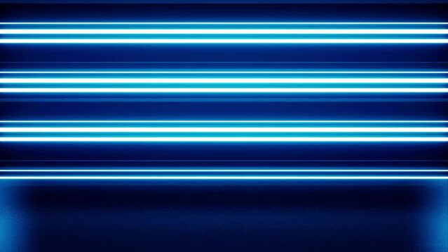 Flickering striped neon blue light stage floor background