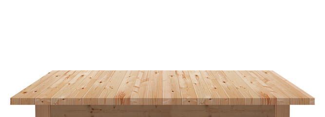 Empty table made from old pine wood isolated on white background, for montage product display, with clipping path