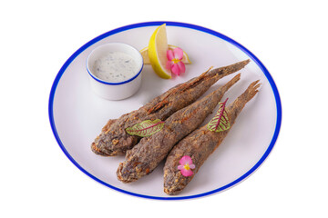 Fried gobies in batter with basil