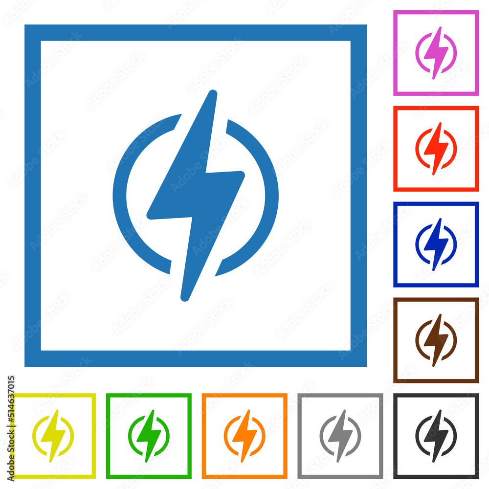 Poster lightning in circle outline flat framed icons