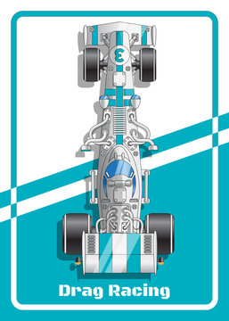 Racing car. Drag Racing. View from above. Vector illustration.