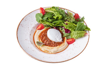 Puree with pieces of meat, mozzarella