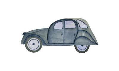 Retro souvenir cute car. Watercolor hand-painted illustration isolated on a white background. Perfect for any projects, prints, menu, cards, decor.