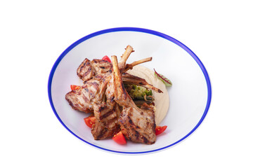 Fried meat on the bone with mashed potatoes