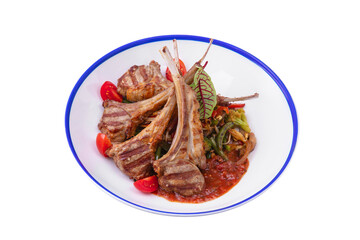 Grilled pork meat on the bone with sauce