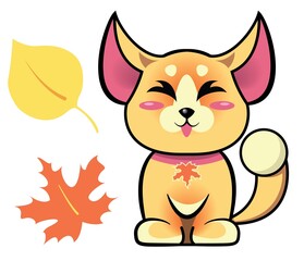 Fantasy orange creature with leaves. Vector illustration on white background.