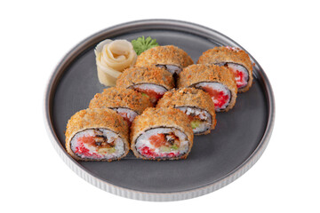 Warm roll with sesame seeds in batter with sauce