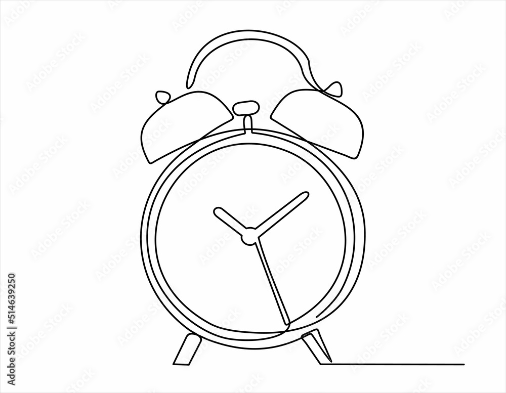 Aufkleber continuous line drawing alarm clock with arrow minimalist design vector illustration isolated on whi