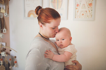 Plus size European mom with chubby baby 6 months