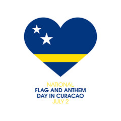 National Flag and Anthem Day in Curacao vector. Flag of Curaçao in heart shape icon vector isolated on a white background. Curacao flag heart design element. July 2. Important day