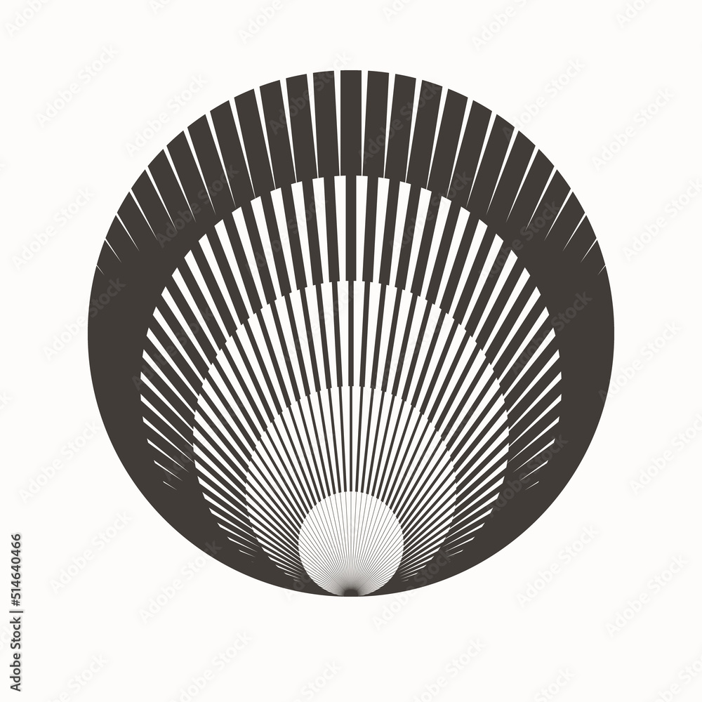 Poster abstract creative circles with radial lines as shell. geometric art lines background. can be used as