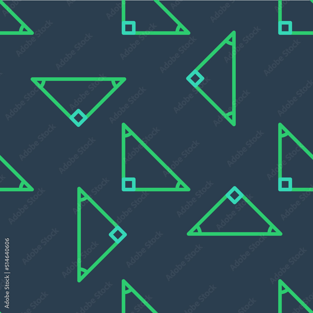 Poster line triangle math icon isolated seamless pattern on blue background. vector
