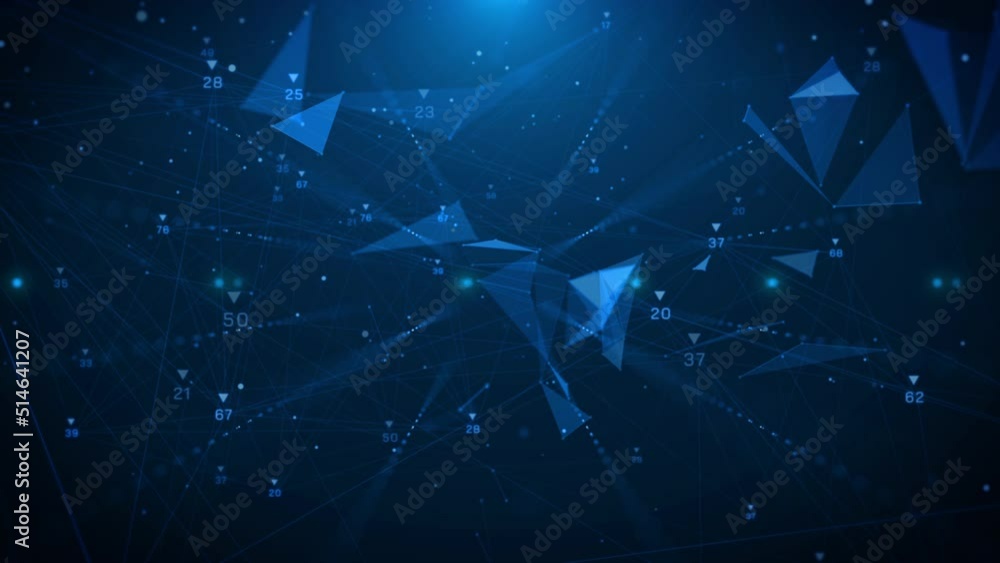 Aufkleber Futuristic background of low polygonal, plexus technology data communication floating, transferring 4k loop in cyber space. 