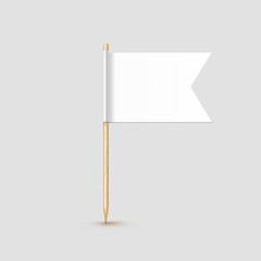 Obraz premium Toothpick flag isolated on wood stick with white paper. Realistic little tooth pick for lunch. Vector cocktail decoration