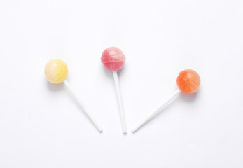 Lollipops, white background. Top view